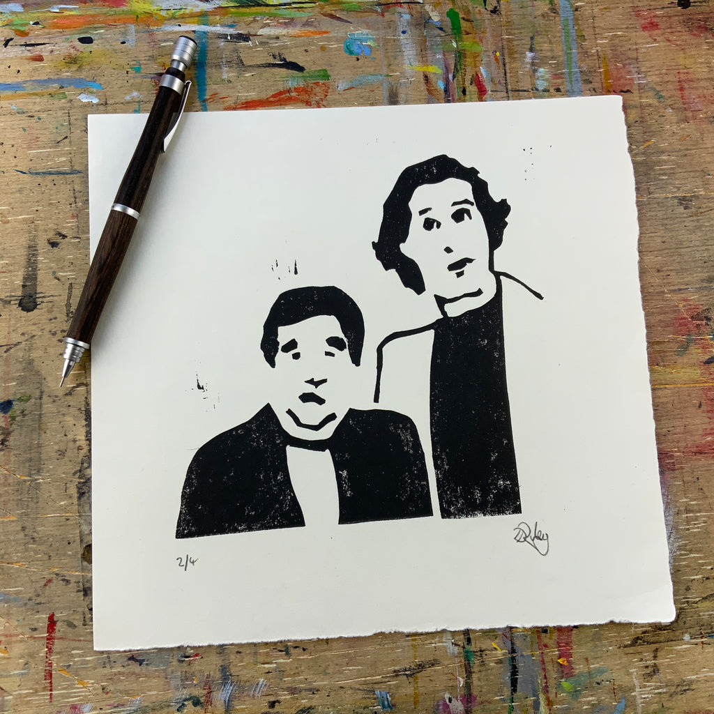 Paul and Chevy lino print
